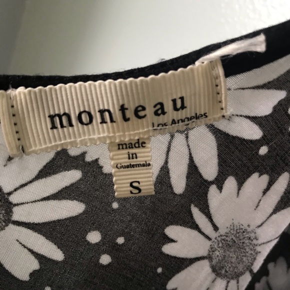 Monteau Empire Waist Top Black & White Daisy SML - Picture 3 of 7